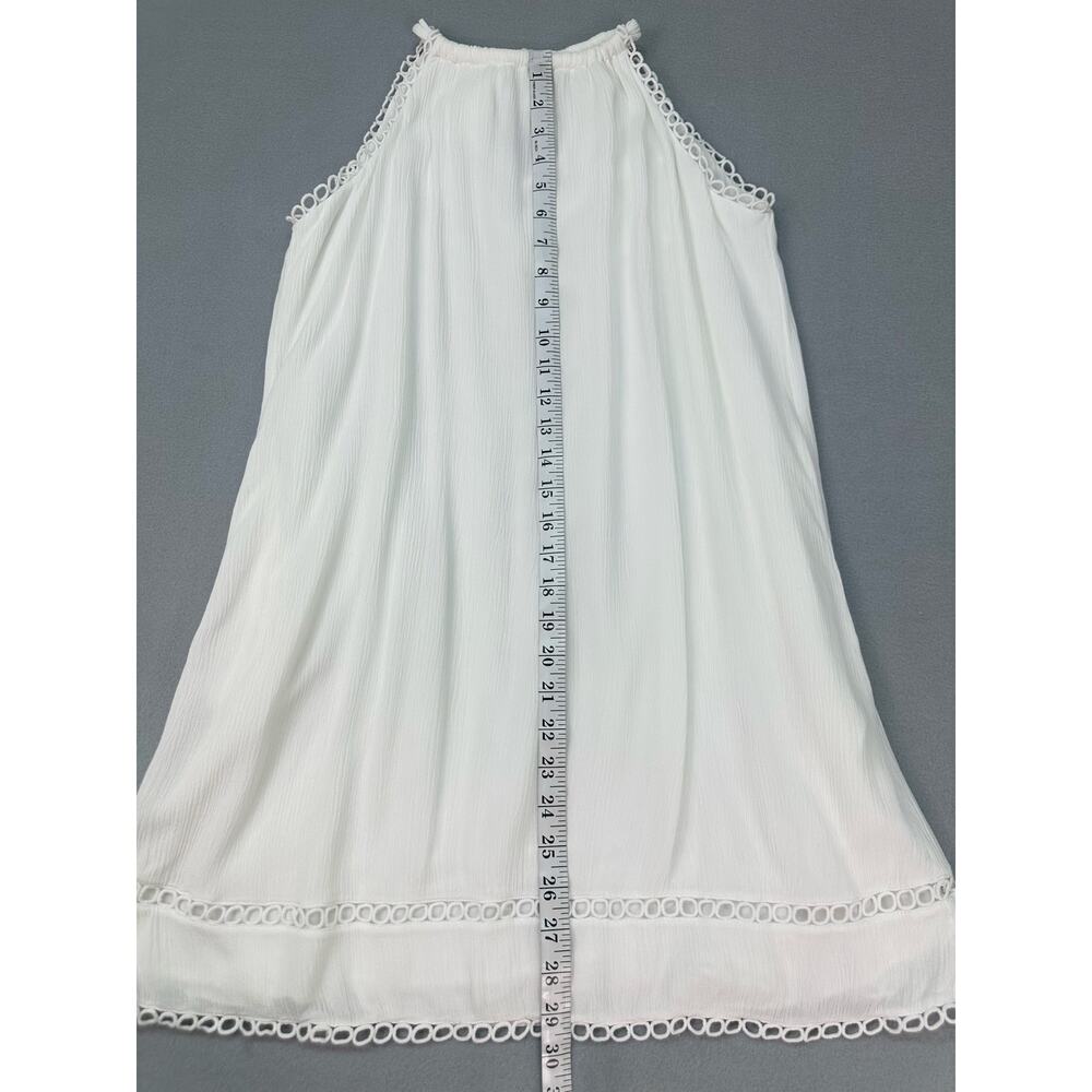 La Blanca White High Neck Cover Up Dress Crochet Trim Crinkle Fabric Size Small - Picture 9 of 10
